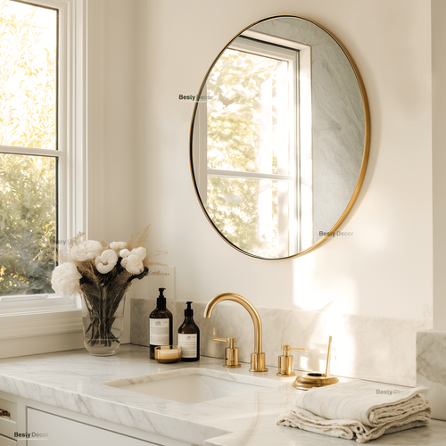 Bevelled Brass Round Mirror