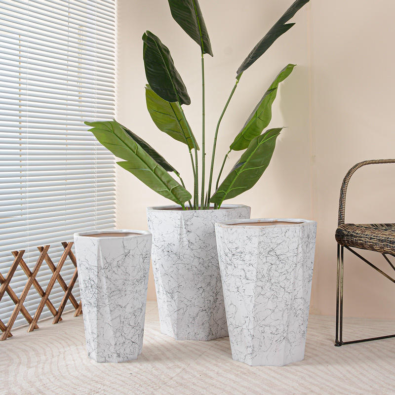 Travertine-Fibre Tall Planter