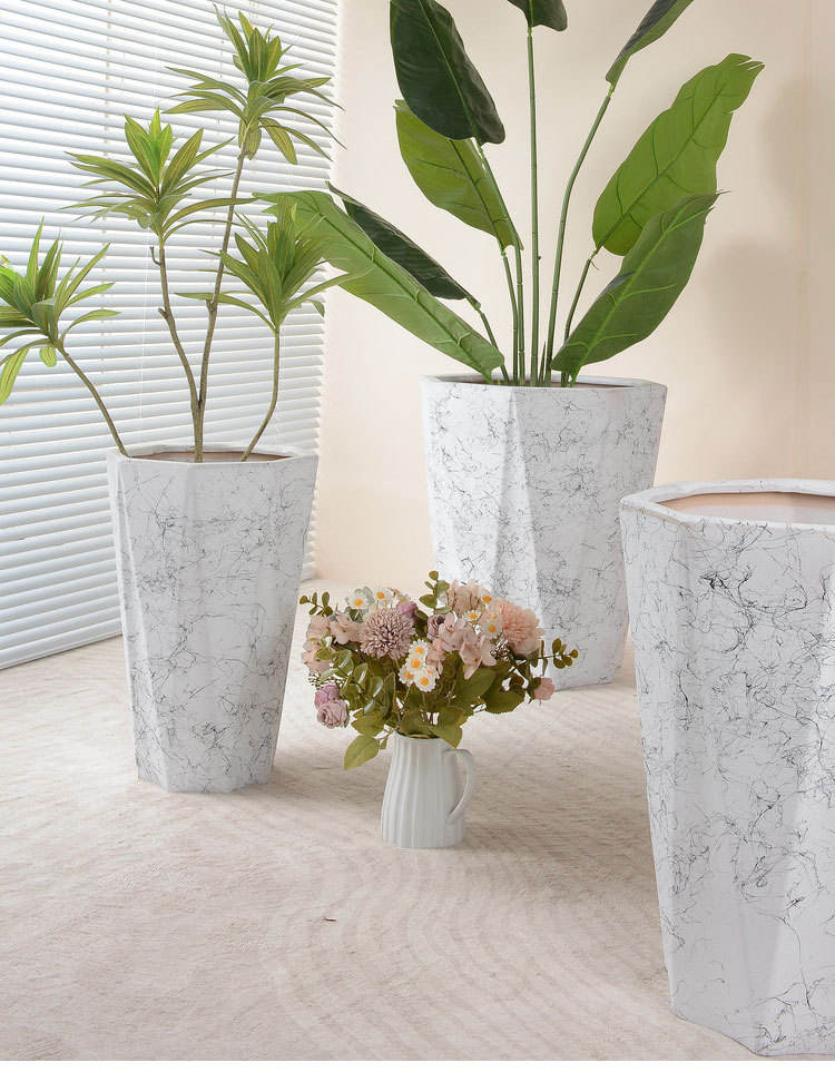 Travertine-Fibre Tall Planter