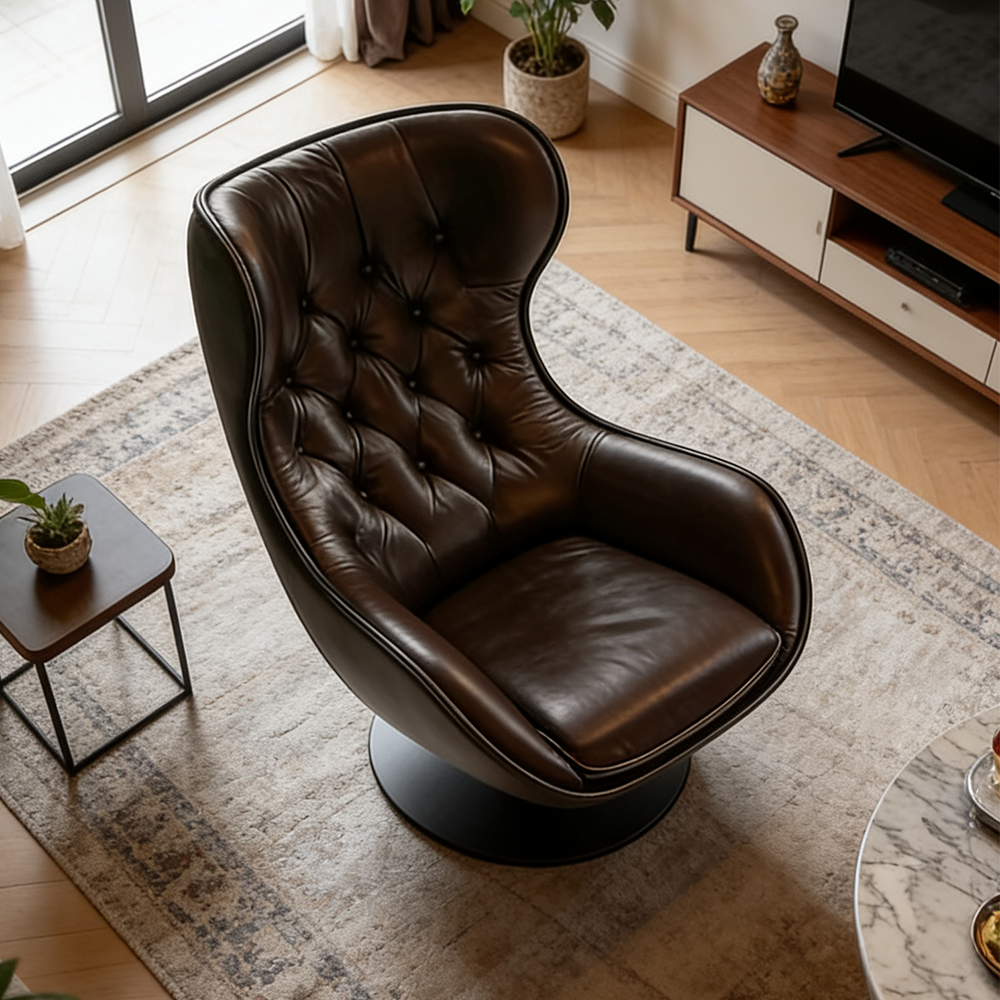 Cognac Leather Wingback Armchair