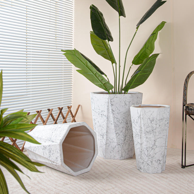 Travertine-Fibre Tall Planter