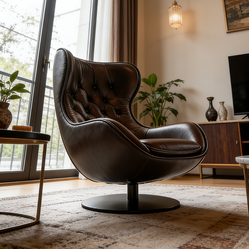 Cognac Leather Wingback Armchair