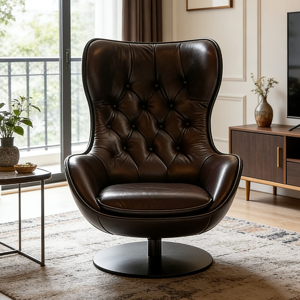 Cognac Leather Wingback Armchair