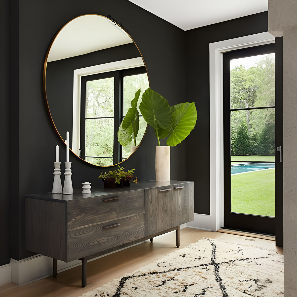 Bevelled Brass Round Mirror