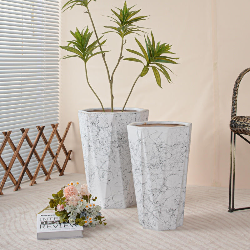 Travertine-Fibre Tall Planter