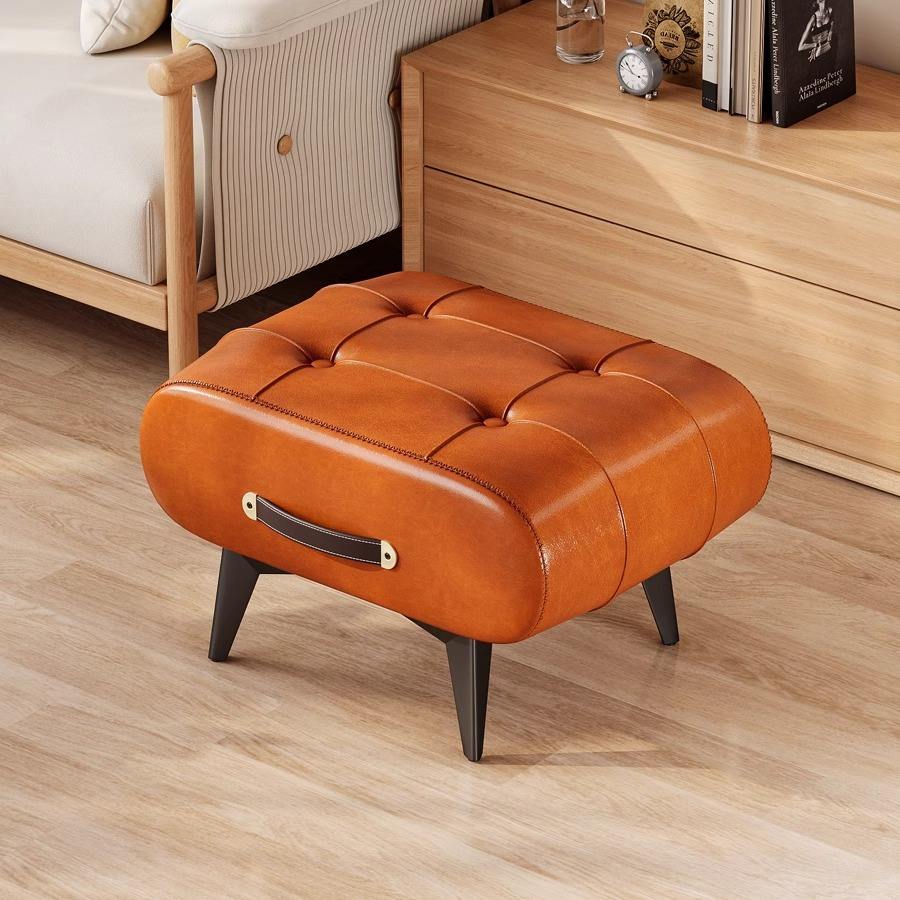 Leather & Steel Hallway Bench