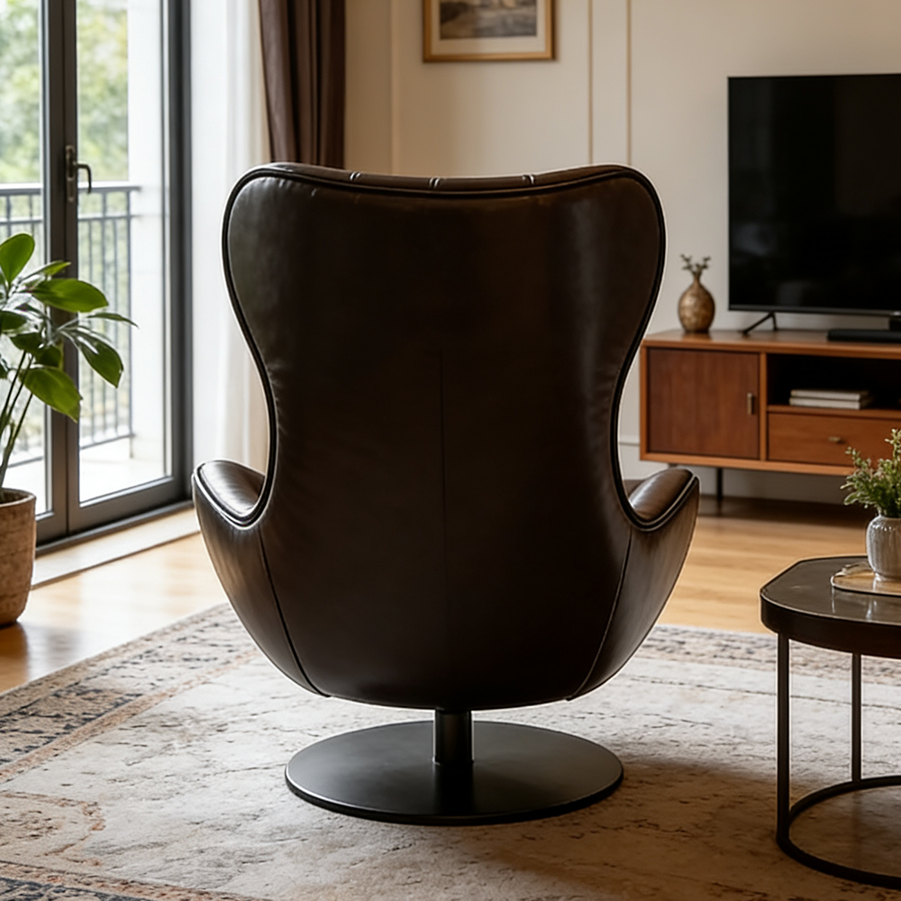 Cognac Leather Wingback Armchair