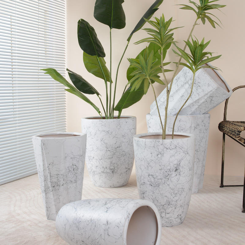 Travertine-Fibre Tall Planter
