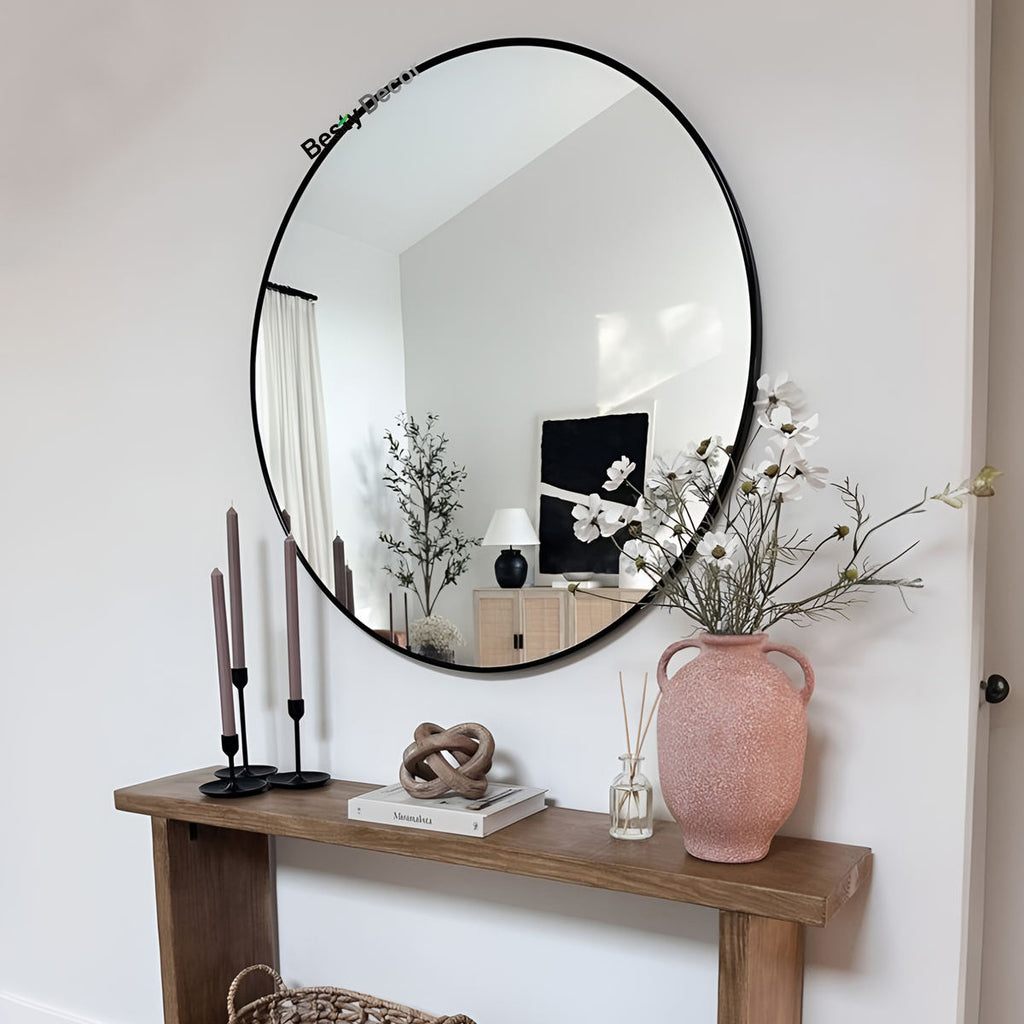 Bevelled Brass Round Mirror