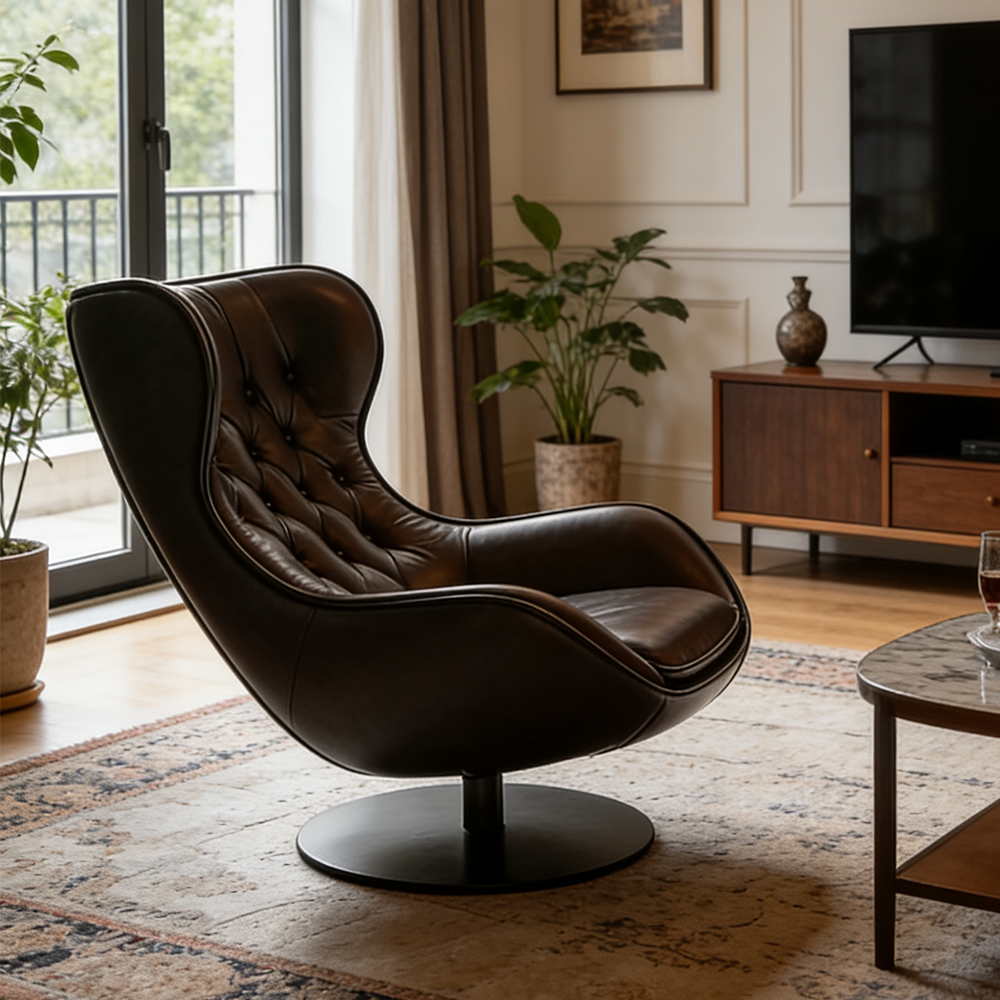Cognac Leather Wingback Armchair