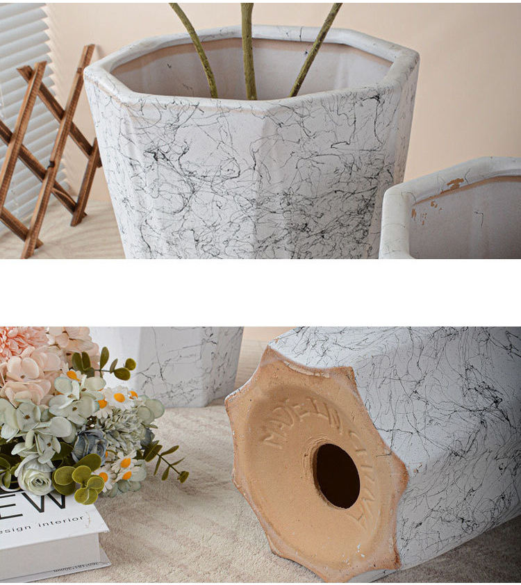 Travertine-Fibre Tall Planter